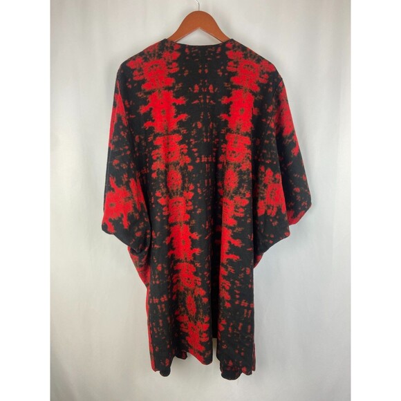 Josie Natori Womens L Red Wool Open Front Wrap Kimono Duster Cardigan Boho Artsy - Picture 2 of 8